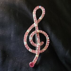 🎄5/$30🎄 Pink Rhinestone Treble Clef Brooch